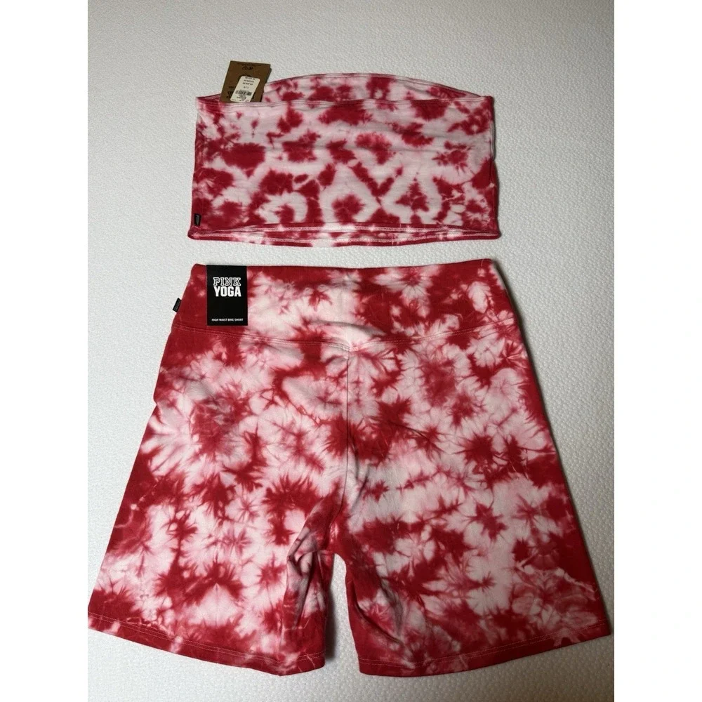 Victoria's Secret PINK U of A Wildcats Tie Dye Set L Tube Top & Biker Shorts NWT